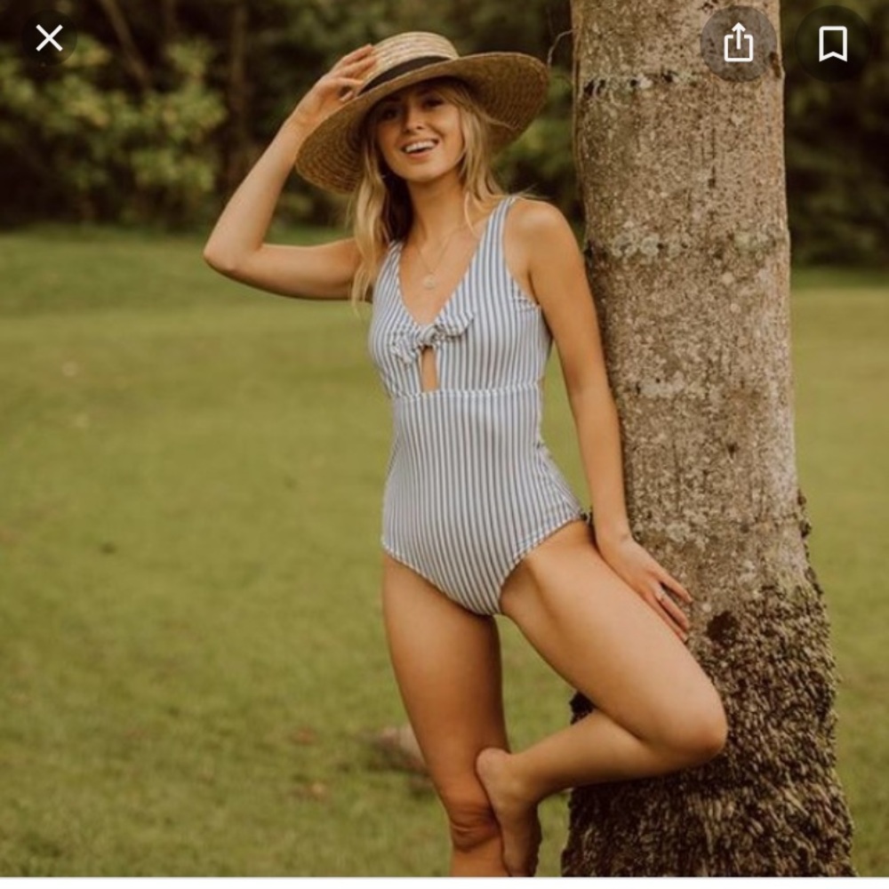 Albion Fit Breezy Stripe Top Knot Swimsuit